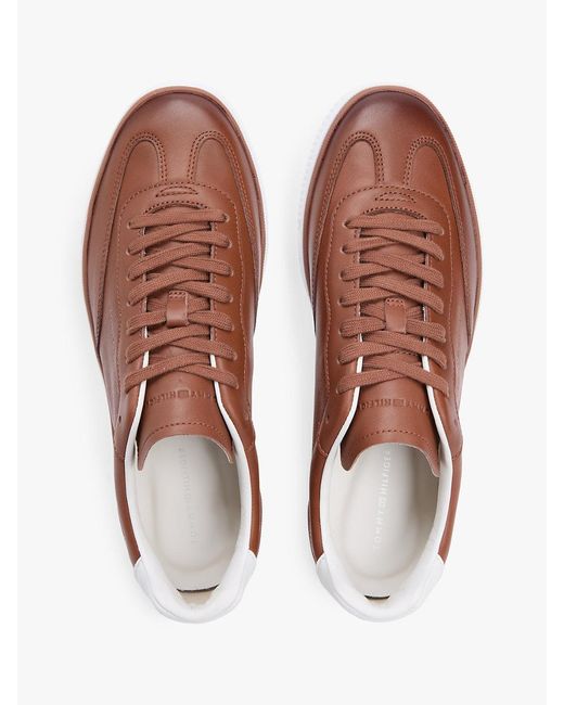 Tommy Hilfiger Brown Luxe Metallic Logo Leather Trainers for men