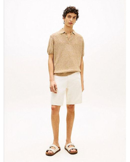 Tommy Hilfiger Relaxed Fit Smart-Casual Mouliné Poloshirt in het Natural voor heren