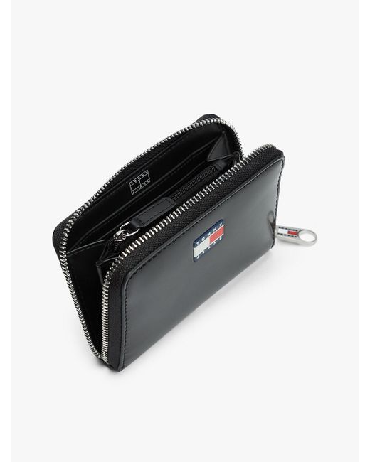 Tommy Hilfiger Black Essential Logo Plaque Zip-Around Wallet