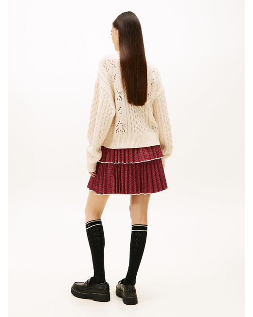 Tommy Hilfiger Natural Tommy Girl Wool Blend Cable Knit Relaxed Cardigan
