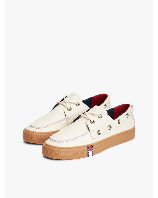 Tommy Hilfiger White Archive Flag Stripe Leather Boat Shoes for men