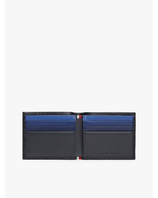 Tommy Hilfiger Black Hilfiger Flag Bifold Leather Credit Card Wallet for men