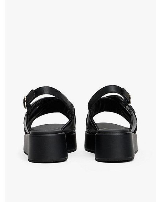 Tommy Hilfiger Leren Sandaal Met Plateauzool En Th-Monogram in het Black