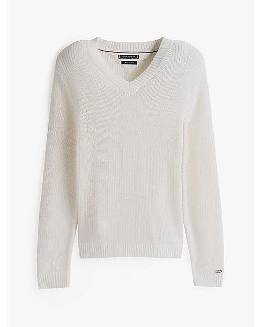 Tommy Hilfiger Smart-Casual Relaxed Fit Trui Met V-Hals in het White voor heren