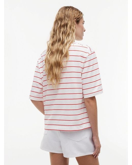 Tommy Hilfiger White Logo Embroidery Relaxed Crew Neck T-Shirt