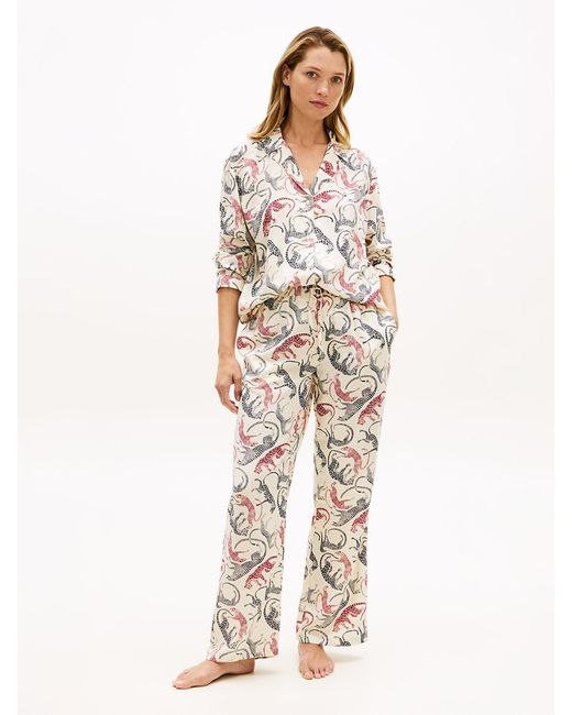Tommy Hilfiger White Essential Print Embroidery Relaxed Pyjama Shirt
