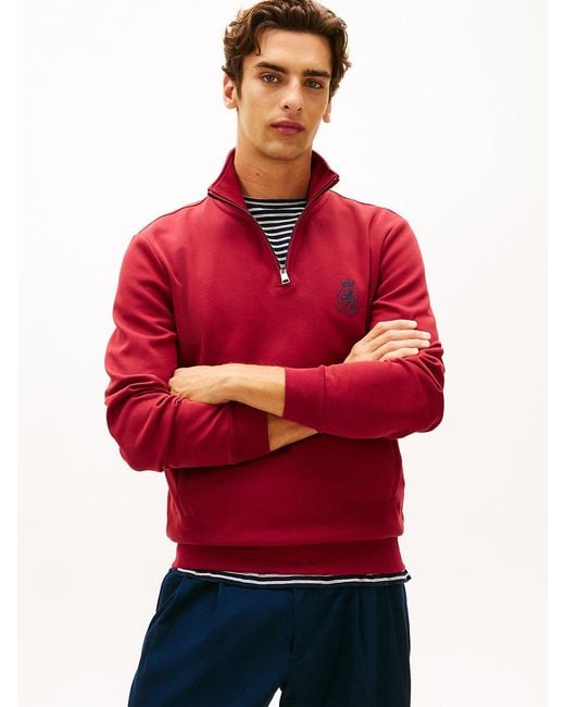 Tommy Hilfiger Red Th Crest Embroidery Quarter-zip Jumper for men