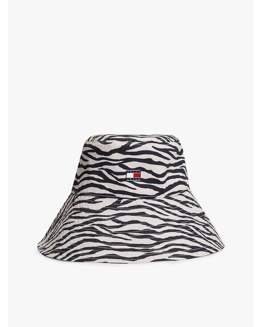 Tommy Hilfiger White Zebra Print Logo Plaque Bucket Hat