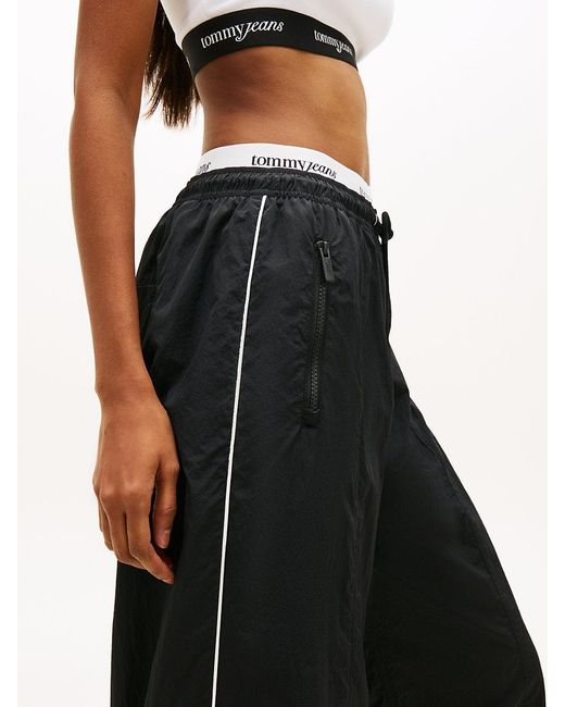 Tommy Hilfiger Black Repeat Logo Tape Wide Leg Joggers