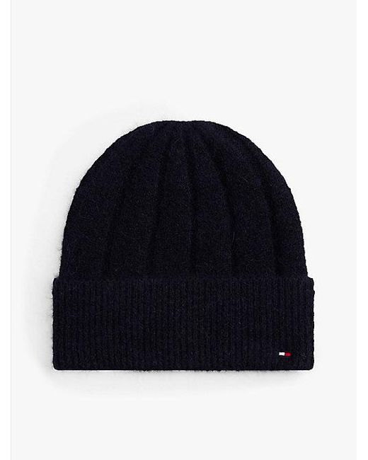 Tommy Hilfiger Fluffy Beanie Met Wol En Hilfiger-Vlag in het Blue