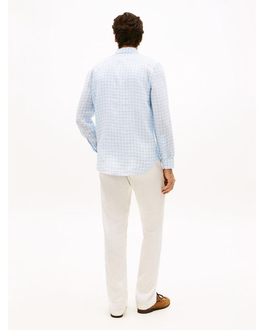 Tommy Hilfiger White Regular Fit Gingham Check Pure Linen Shirt for men