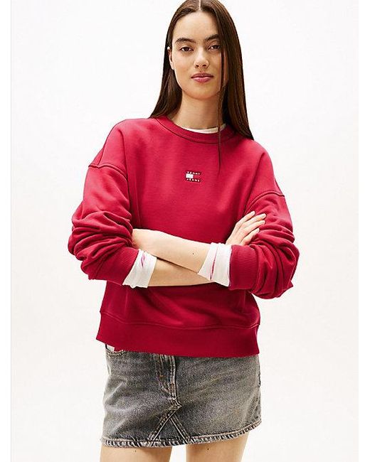 Tommy Hilfiger Boxy Fit Terry Sweatshirt Met Tommy-Badge in het Red