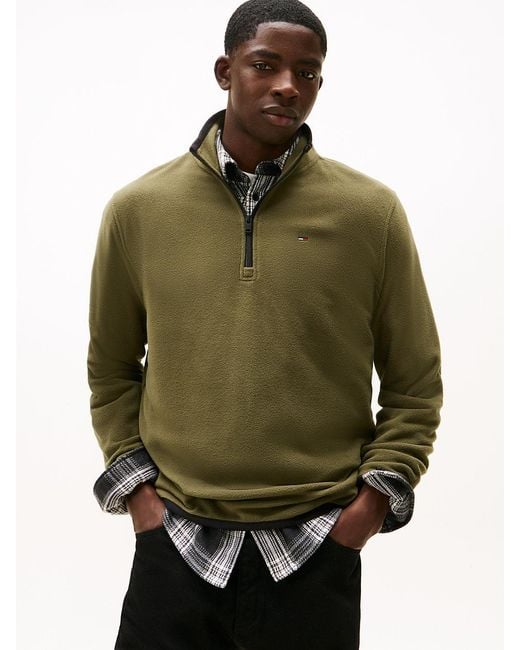 Tommy Hilfiger Green Tommy Flag Quarter-Zip Polar Fleece Jumper for men
