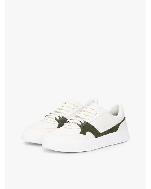 Tommy Hilfiger White Leather Contrast Panel Court Trainers for men