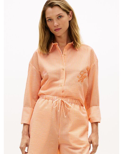 Tommy Hilfiger Blue Seersucker Longline Cover-Up Shirt