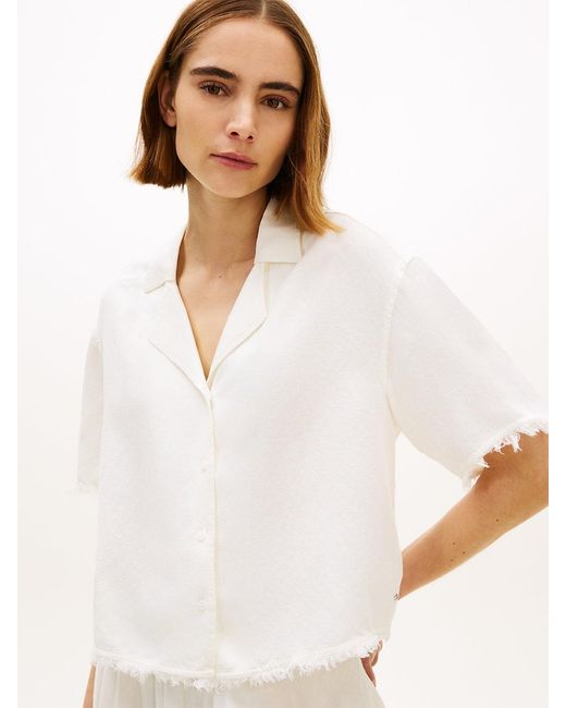 Tommy Hilfiger Blue Relaxed Fit Frayed Linen Blend Shirt