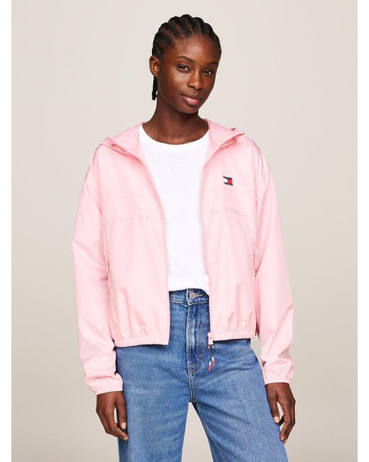 Pink tommy hilfiger denim jacket online