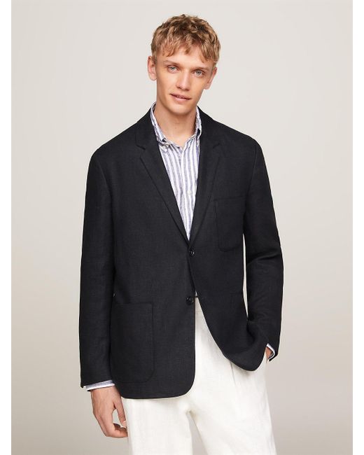 Tommy Hilfiger Linen Regular Fit Single Breasted Blazer in Blue for Men Lyst UK