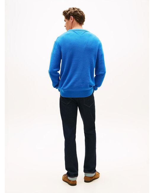 Tommy Hilfiger Blue Structured Yarn Dyed Crew Neck Jumper for men
