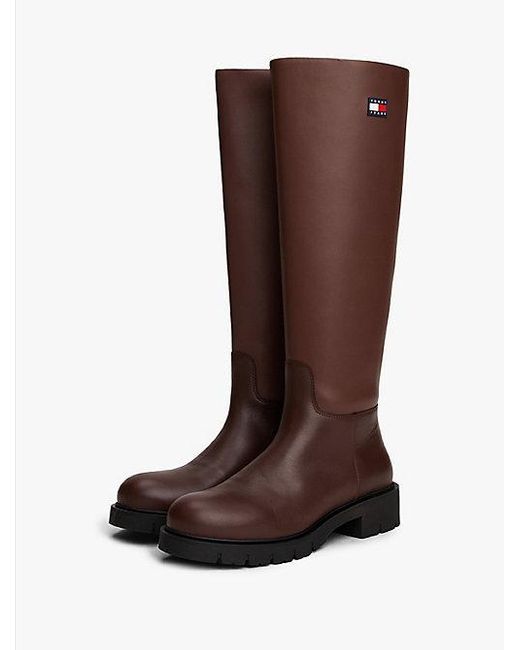 Tommy Hilfiger Leren Kniehoge Laars Met Profielzool in het Brown