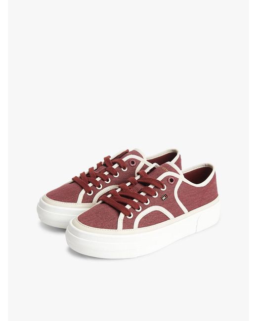 Tommy Hilfiger Multicolor Contrast Piping Canvas Platform Trainers