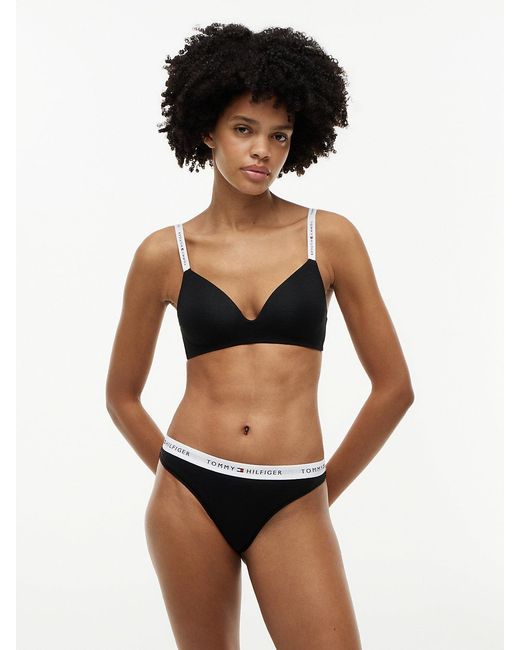 Tommy Hilfiger Black Repeat Logo Waistband Thong