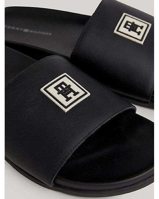Sandalias de piel con monograma de goma Tommy Hilfiger de hombre de color Black