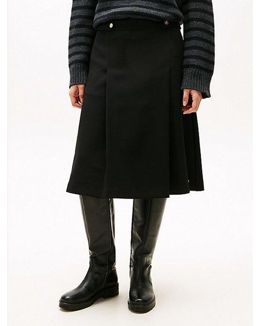 Tommy Hilfiger A-Line Midi-Rok Met Goudkleurige Knopen in het Black