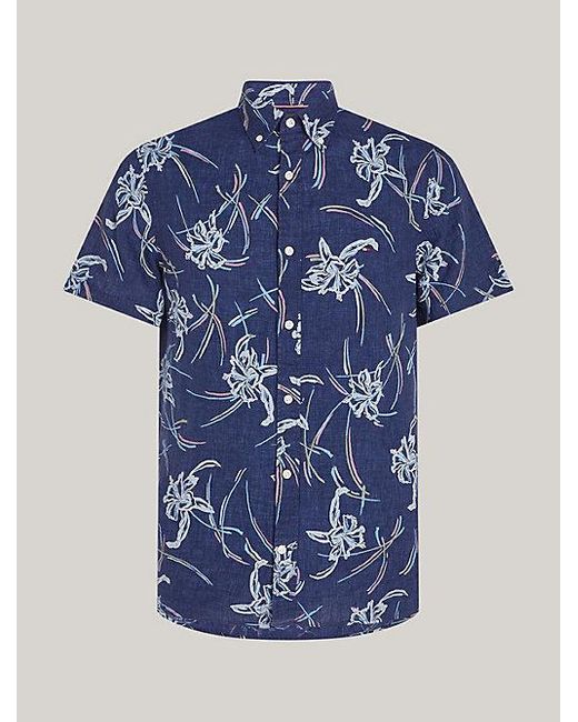 Camisa de lino con estampado tropical Tommy Hilfiger de hombre de color Blue
