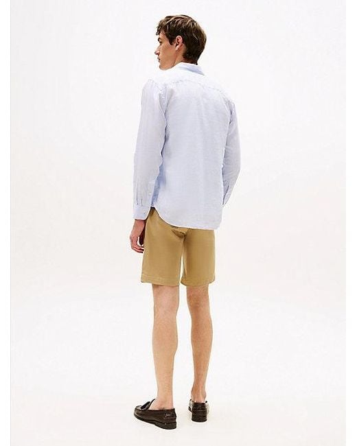 Tommy Hilfiger Regular Fit Puur Linnen Semi-Spread Overhemd in het White voor heren