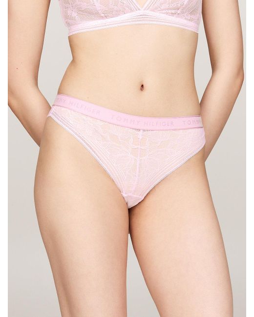 Tommy Hilfiger Pink Th Logo Lace Waistband Thong