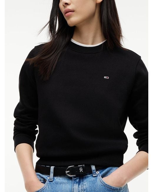 Tommy Hilfiger Black Brushed Fleece Crew Neck Sweatshirt