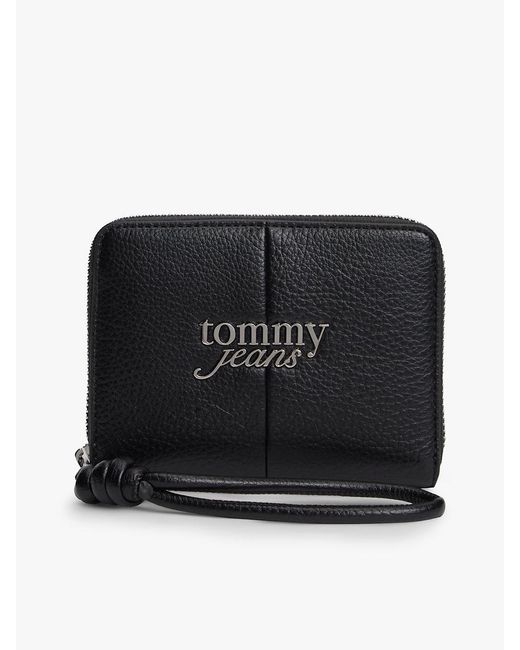 Tommy Hilfiger Black Wrist Strap Metal Logo Zip-Around Wallet