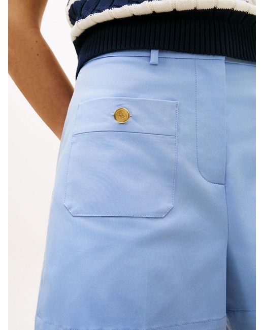 Tommy Hilfiger Blue Crest Embossed Gold-tone Button Shorts