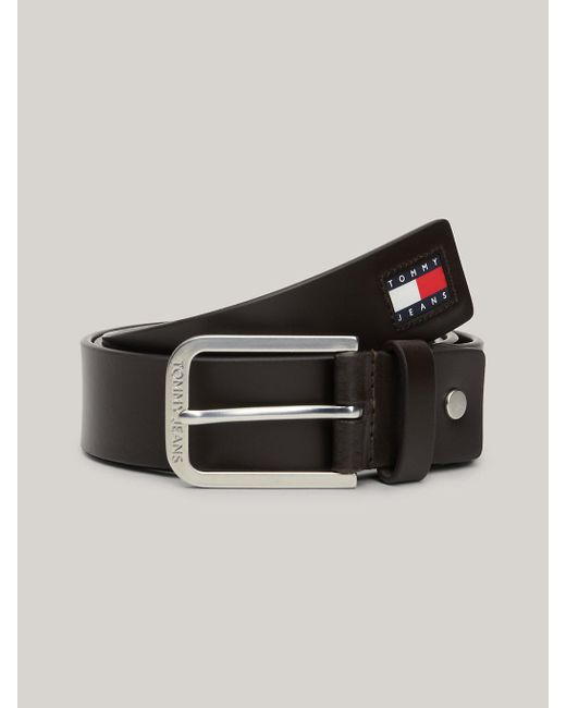 Tommy Hilfiger Black Rubberised Logo Adjustable Leather Belt for men