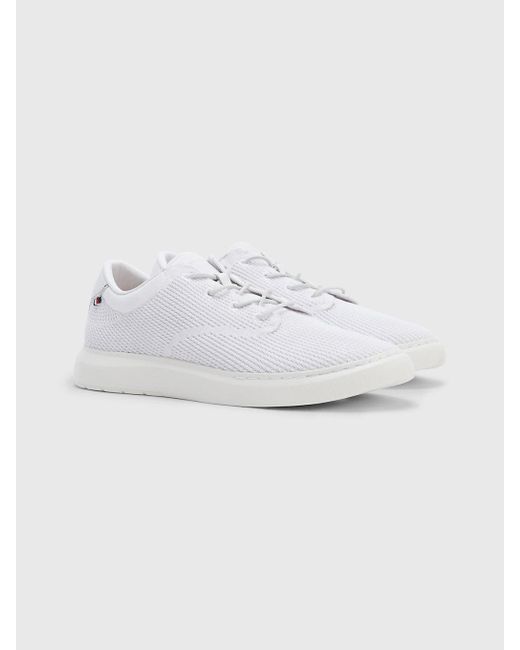 Tommy Hilfiger Knit Lace-up Hybrid Trainers in White for Men | Lyst UK