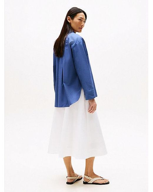 Tommy Hilfiger Oversized Poplin Overhemd Met Verstelbare Manchetten in het Blue