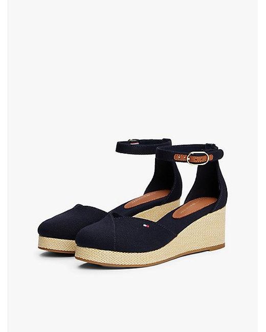 Tommy Hilfiger Canvas Espadrille Met Sleehak in het Blue