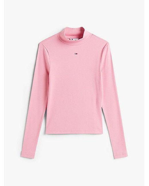 Tommy Hilfiger Longsleeve Top Met Opstaande Hals in het Red