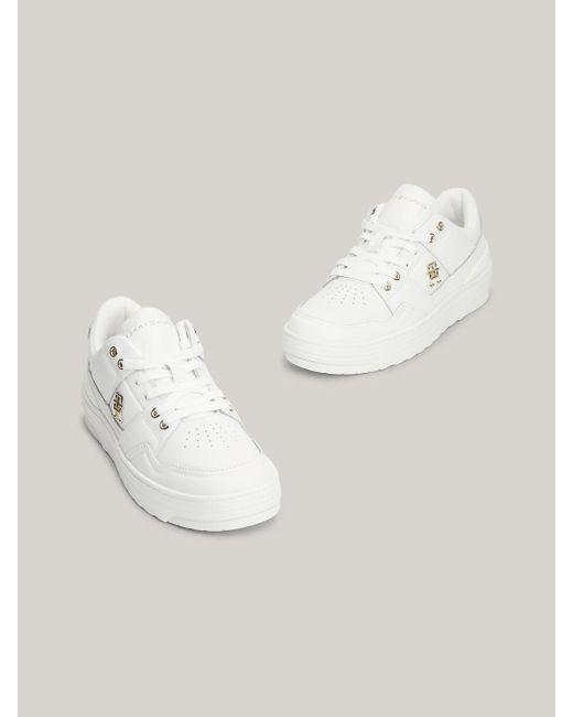 Tommy Hilfiger White Leather Th Monogram Basketball Trainers