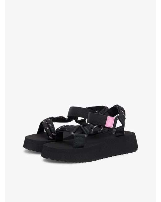 Tommy Hilfiger Black Webbing Rope Cleat Platform Sandals