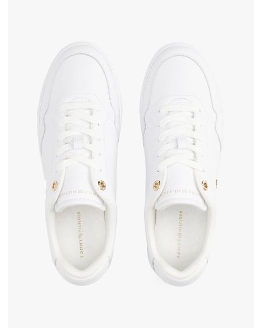 Tommy Hilfiger White Leather Th Monogram Plaque Court Trainers