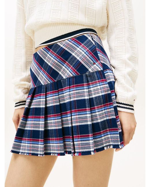 Tommy Hilfiger Blue Tartan Check Pleated Mini Skirt