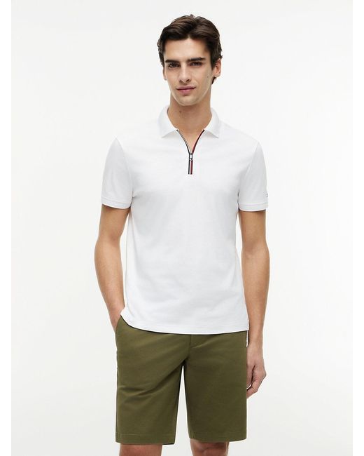 Tommy Hilfiger White Regular Fit Fluid Cotton Polo Shirt for men