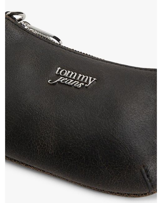 Tommy Hilfiger Black Chain Strap Cracked Leather Logo Wallet