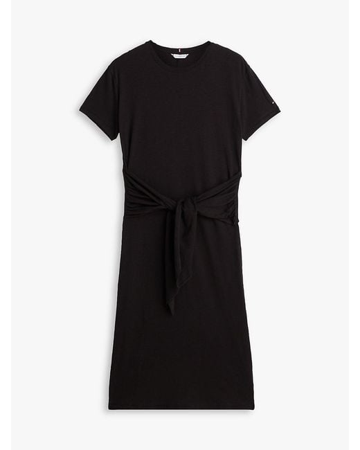 Tommy Hilfiger Black Textured Knot Relaxed Midi T-Shirt Dress