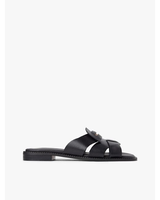 Tommy Hilfiger White Leather Crest Square Toe Sandals