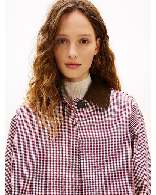 Tommy Hilfiger Pink Water Repellent Check Oversized 2-in-1 Coat