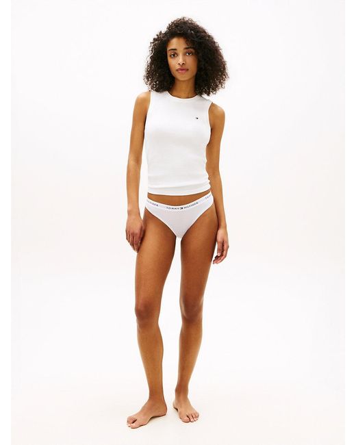 Tommy Hilfiger White Essential 3-Pack Repeat Logo Waistband Thongs