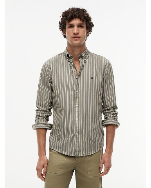 Tommy Hilfiger Gray Regular Fit Textured Stripe Poplin Shirt for men